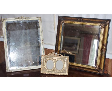 A 1920s Chinoiserie gilt lacquer square looking-glass, bevelled mirror plate, 38cm x 38cm; etc., [3]**Please note all lots mu