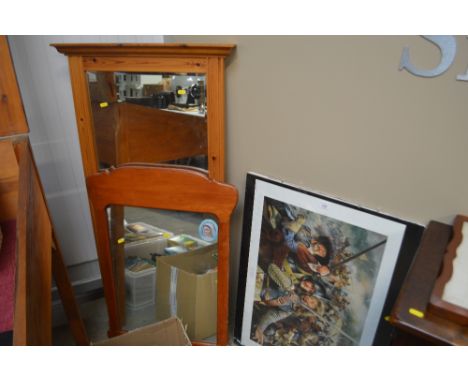 Two framed mirrors and two prints