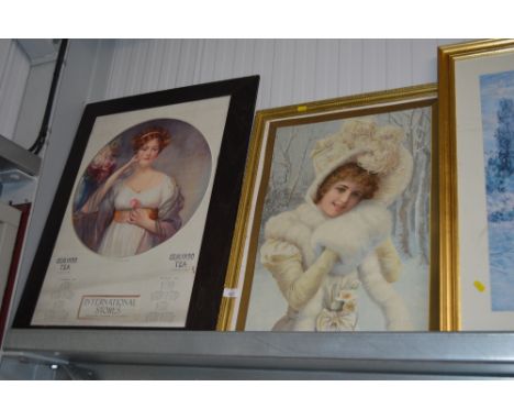 An advertising calendar poster for International Stores and a Pears style print "Christmas Roses"