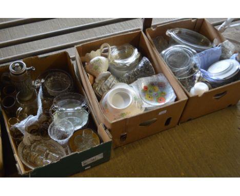 Three boxes of various sundry china and glassware