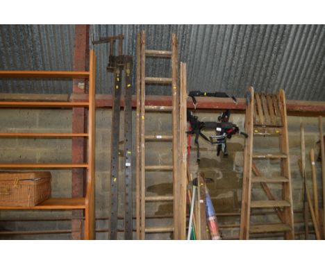 A wooden extending ladder