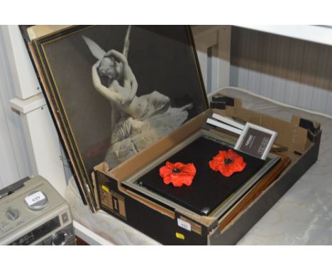 A box of various pictures and prints 