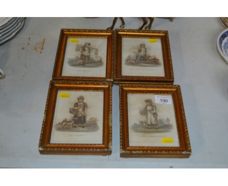 Four framed prints "Fresh Strawberries"; "All A Blowin"; "Fine Rabbits"; "Potatoes Full Weight"