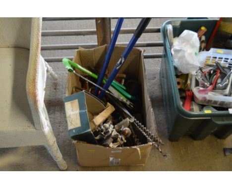 A box of various hand tools