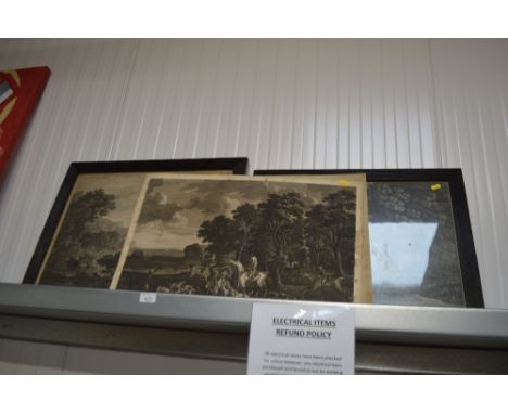 Three 19th century black and white landscape prints 