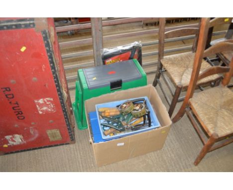 A garden stool; together with a roller set and a box of various tools and fittings