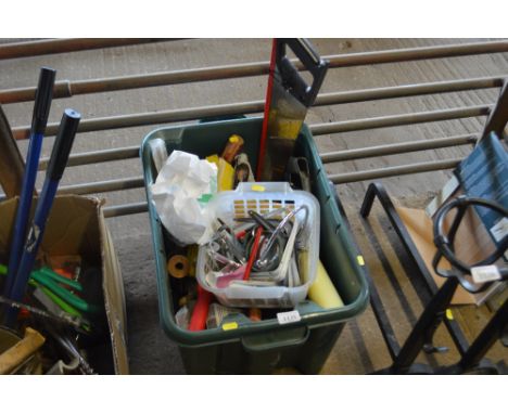 A box of various hand tools