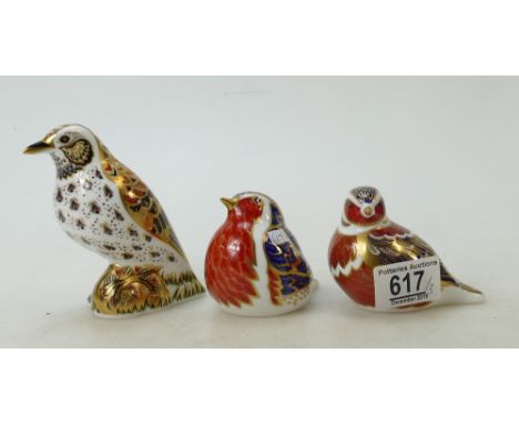 Royal Crown Derby paperweights Song Thrush, Robin &amp; similar item(3):