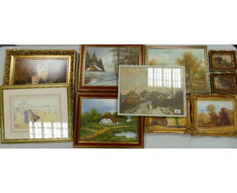 A collection of framed prints &amp; oil on boards to include: landscape &amp; animal theme(10) 