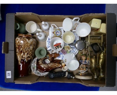 A mixed collection of items to include: Brass Horses, Commemorative cups, ceramic figures etc 