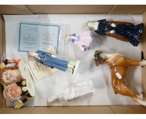 A collection of pottery figures etc: comprising Coalport figures Lady Diana (crack to base) Coalport figures, Royal Doulton t