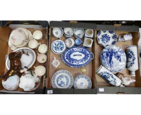 A mixed collection of items to include: blue &amp; white dinnerware, Delft items, large ceramic figure of shire horse etc(3 t