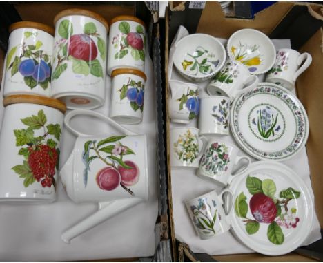 A collection of Portmeirion Pomona &amp; Botanical patterned items to include: lidded storage pots, decorative watering can, 