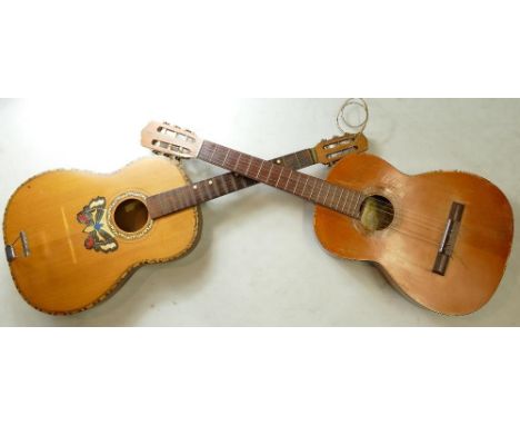Japanese Suzuki branded Classical Acoustic Guitar: together with unusual similar item with butterfly decoration to sound boar
