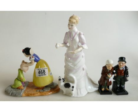 A collection of Royal Doulton figures to include: Dopey's First Kiss SW12, Lucy HN3858, &amp; two miniature Dickins figures(4