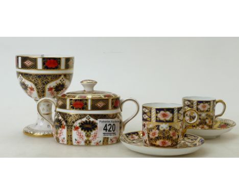 A collection of Royal Crown Derby items to include: Coffee cans &amp; saucers, sugar bowl &amp; goblet(4)