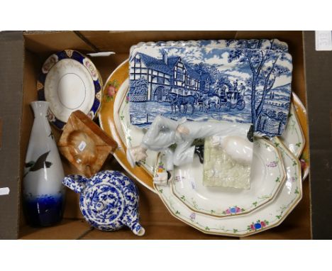 A mixed collection of items to include seconds Royal Doulton Reflections figure Travellers Tale, hand painted Grays pottery p