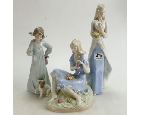 Royal Doulton Figures: Sweet Bouquet HN3000, Summer Rose HN3085, both seconds and Nao Firure of Girl; with Dog(3)