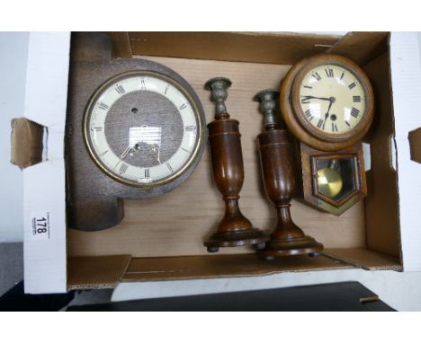 Art Deco Oak Mantle Clock: together with presented drop dial clock &amp; similar candlesticks