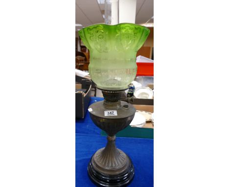 Victorian Brass Oil Lamp: complete with period acid etched shade: