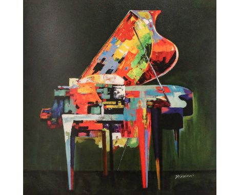 P* Robert (contemporary)Piano colouraturaSigned, oil on board, together with a painting of a Zebra by M*L*K and a photographi