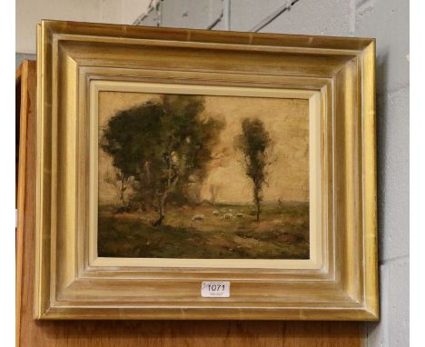 John R SutherlandLandscape with grazing sheepInscribed verso, oil on canvas; together with a follower of Berchem, Italianate 
