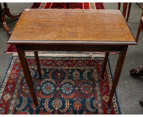 A Victorian mahogany single drawer rectangular ocassional table, with square supports and H stretcher, 47cm by 61cm by 71.5cm