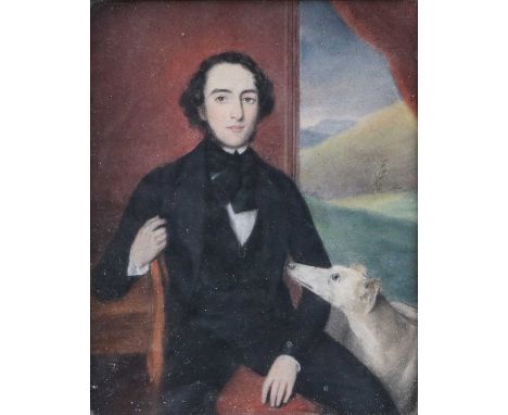 British School (19th Century)Portrait of a gentleman, seated with his hound; together with a companion of a lady, seated wear