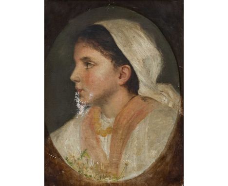 Circle of Charles Sillem Lidderdale (1830-1895)Portrait of a young lady in profile, head and shoulders, wearing a white heads