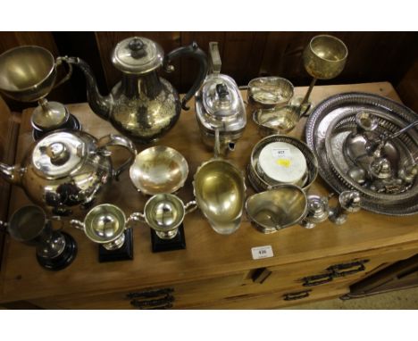 A quantity of silver plated ware to include tea and coffee pots, candelabra, etc. 