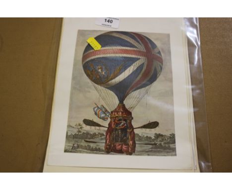 Early balloon flights, five coloured prints 