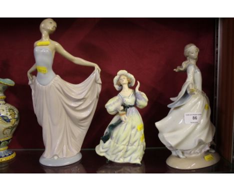 A Lladro figurine; together with Royal Doulton figurine "Grand Manor" AF; together with one other Lladro figurine  AF