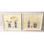 A GOOD PAIR OF 19TH CENTURY JAPANESE PAINTINGS ON SILK - FLORA / IKEBANA, each framed silk depicting