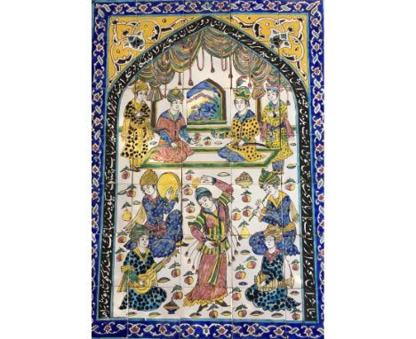 A VERY GOOD 16TH CENTURY SAFVID STYLE PERSIAN 35 PIECE POTTERY CALLIGRAPHIC TILE SET, the thirty five piece set coming togeth