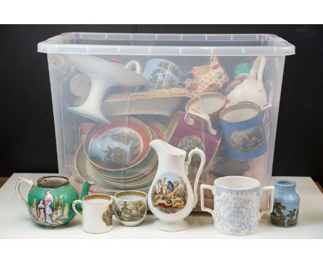 Large collection of 19th century Pratt Ware to include G.L Asworth &amp; Bros, cherub jugs, tea pots, mugs and cups, Give Us 