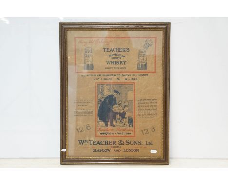 Advertising - Teacher's Highland Cream Scotch Whisky brown paper advert for Teacher's Birthday 100 years - 1830 - 1930, 50 x 