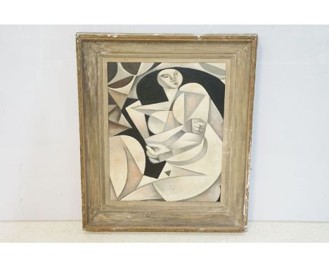 Cubist portrait of a nude female, oil on board, 50 x 40cm, studio framed