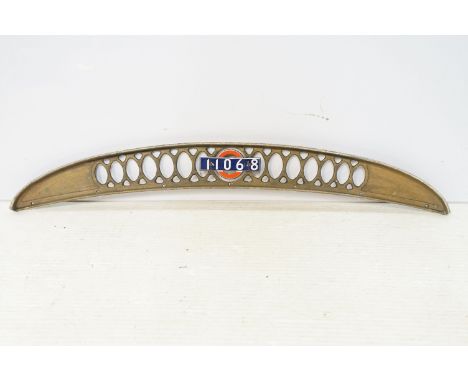 London Underground carriage curved air ventilation grill with enamel number 11068, H 11cm, W 100cm