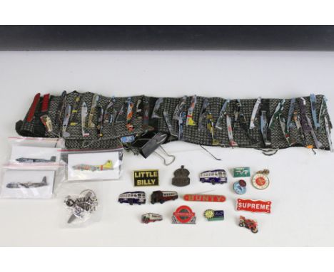 A collection of mixed pin and button badges to include a large collection of aircraft enamel badges together with Dinky Toys,