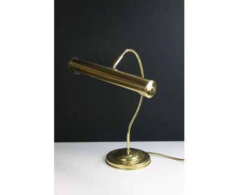 Vintage gold metal bankers desk lamp with round base, H 40cm