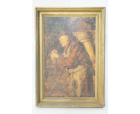 Early 20th century Continental school, portrait of a man with a bunch of grapes, varnished print on canvas, 109.5 x 69.5cm, g