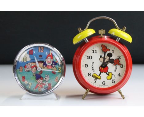 Vintage Smiths ‘ Noddy and Big Ears ‘ alarm clock with nodding Noddy head, 12cm high together with a vintage German ‘ Mickey 