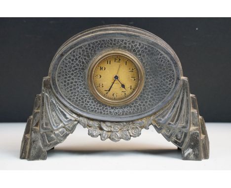 Reveil French Art nouveau pewter table clock, H 16cm, W 21cm, D6cm