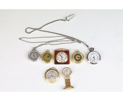 A small collection of vintage and contemporary fob watches to include manual wind and quartz examples.