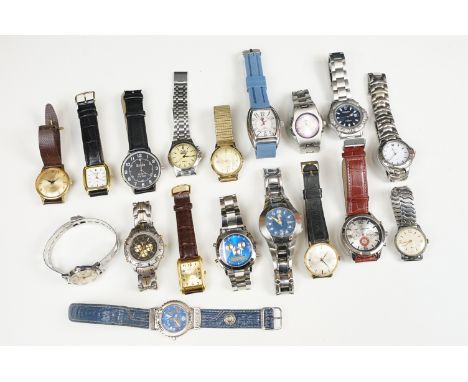 A collection of vintage and contemporary wristwatches to include Timex and Roamer examples.