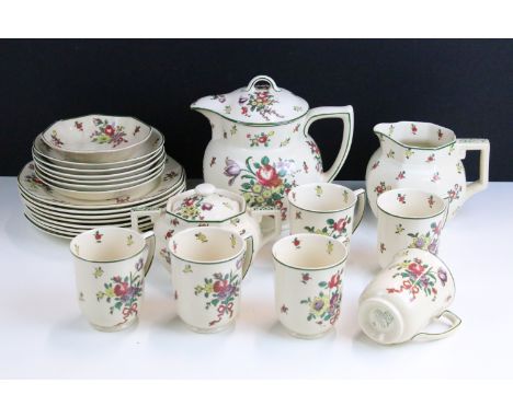 Royal Doulton 'Old Leeds Sprays' D3548R tea service set to include lidded tea pot, milk jug, lidded sugar bowl, eight side pl