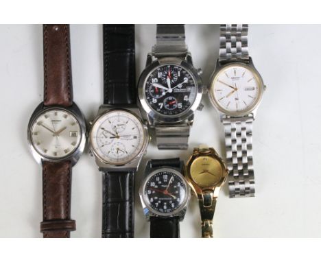A collection of six contemporary ladies and gents wristwatches to include Seiko and Timex examples.