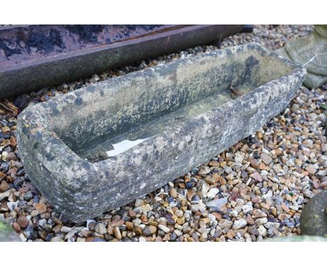 Reconstituted stone garden planter of rectangular shape. Measures 90cm wide.