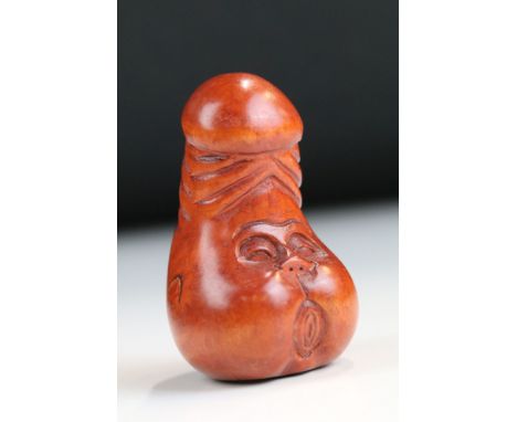 Signed Phallic wood netsuke