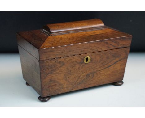Rosewood tea caddy box with two internal compartments and lids, H 13cm, W 22cm, D 13cm